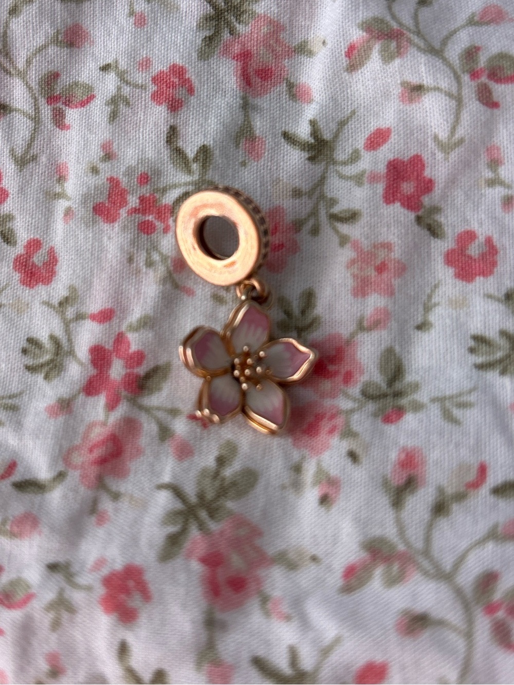 Rose Gold Pink Enamel Flower Charm Pendant PANDORA